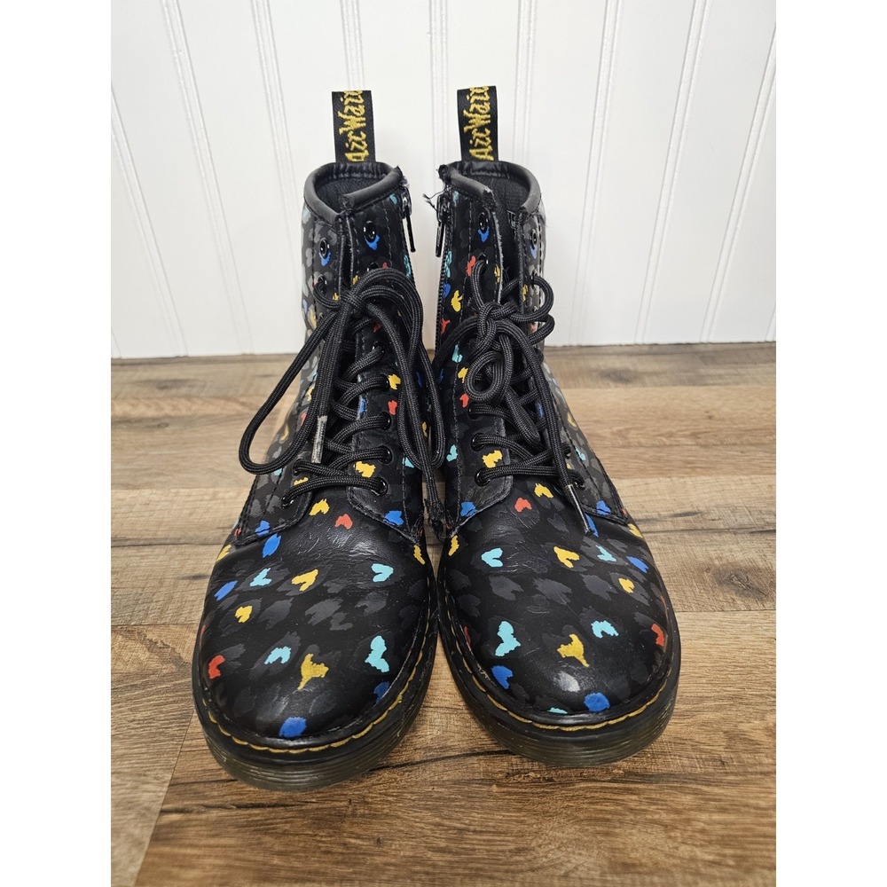 Dr. Martens Heart Printed Leather Combat Boots Youth Girls Size 4 #1460 - Picture 8 of 11